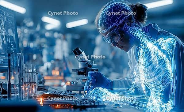 Symbolic photo, use of technology and artificial intelligence in medicine and research, for diagnosis, analysis, treatment, technology innovation, generative AI, AI generated [IBR124891316]