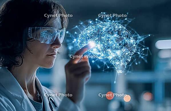 Symbolic photo, use of technology and artificial intelligence in medicine and research, for diagnosis, analysis, treatment, technology innovation, generative AI, AI generated [IBR124891317]