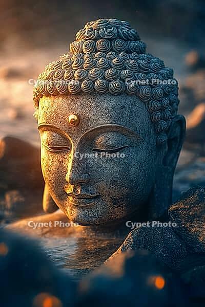 Traditional Buddha statue in a garden, Buddhism, meditation, generative AI, AI generated [IBR124891320]