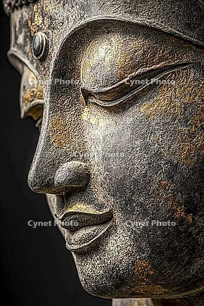 Traditional Buddha statue in a garden, Buddhism, meditation, generative AI, AI generated [IBR124891327]