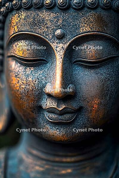 Traditional Buddha statue in a garden, Buddhism, meditation, generative AI, AI generated [IBR124891329]