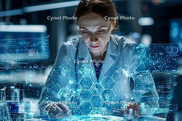 Symbolic photo, use of technology and artificial intelligence in medicine and research, for diagnosis, analysis, treatment, technology innovation, generative AI, AI generated [IBR124891331]