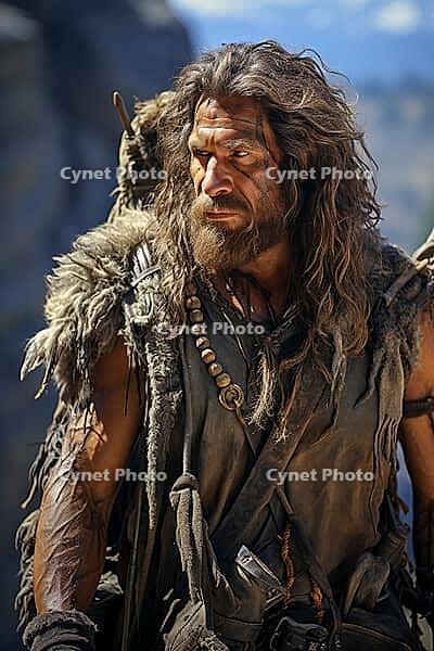 Stone Age Man, Stone Age Man in Nature, Generative AI, AI Generated [IBR124891335]