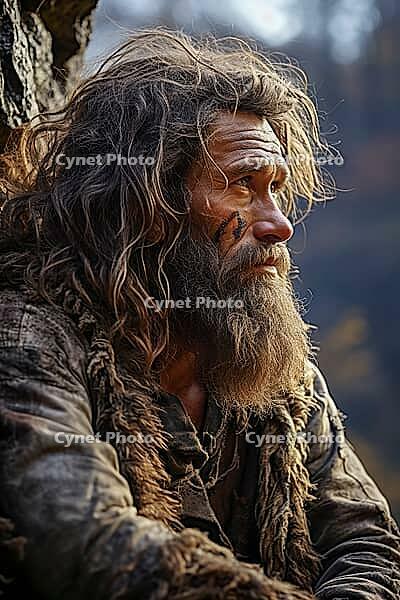 Stone Age Man, Stone Age Man in Nature, Generative AI, AI Generated [IBR124891339]