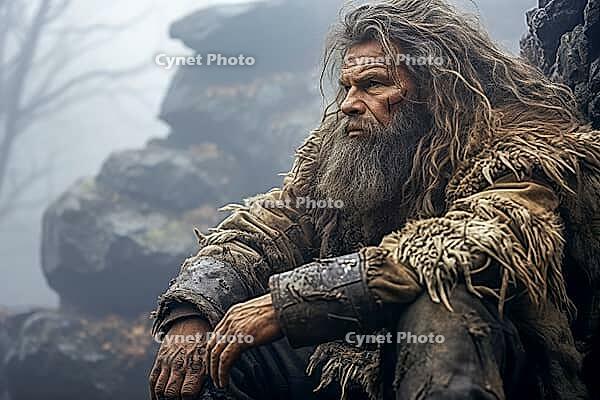 Stone Age Man, Stone Age Man in Nature, Generative AI, AI Generated [IBR124891341]