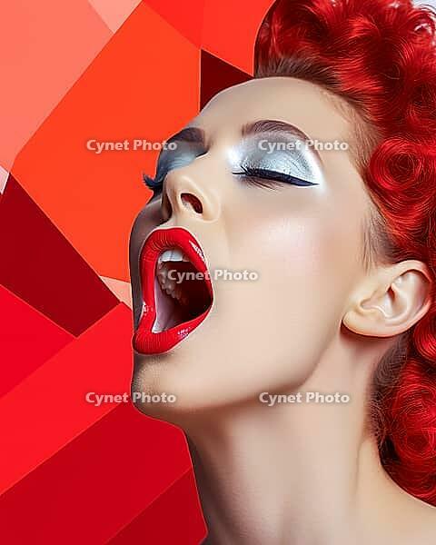 Surrealistic colorful portrait of screaming woman, Generative AI, AI generated [IBR124891344]