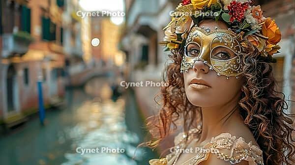 Mysteriously masked woman at carnival in Venice, Italy, Generative AI, AI generated [IBR124891363]