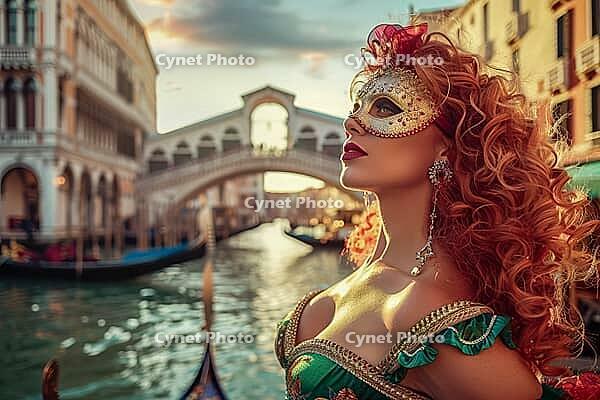 Mysteriously masked woman at carnival in Venice, Italy, Generative AI, AI generated [IBR124891367]