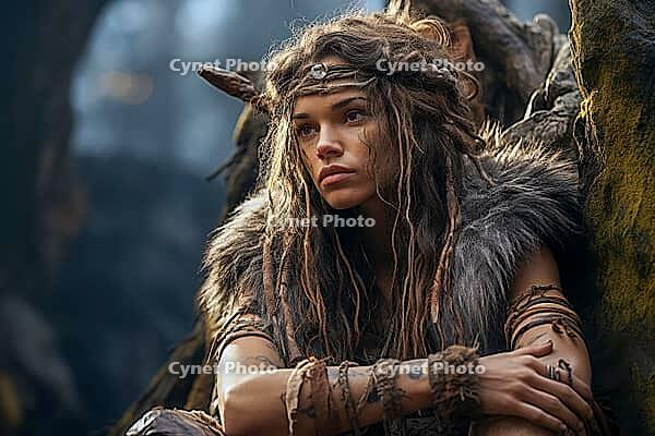 Neanderthal woman from the Stone Age, Generative AI, AI generated [IBR124891370]