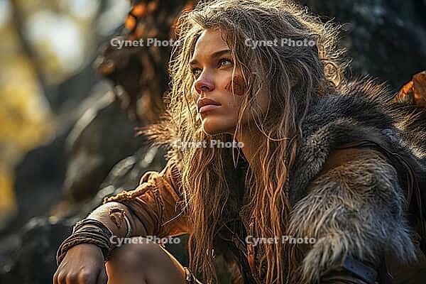 Neanderthal woman from the Stone Age, Generative AI, AI generated [IBR124891372]