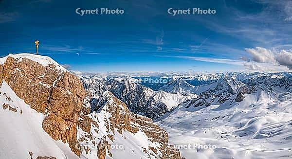 Summit cross on the Zugspitze, the highest mountain in Germany [IBR124898942]
