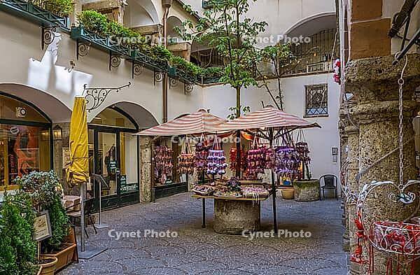 Mozart's corner in the old town of Salzburg, Salzburger Land, Austria [IBR124898986]