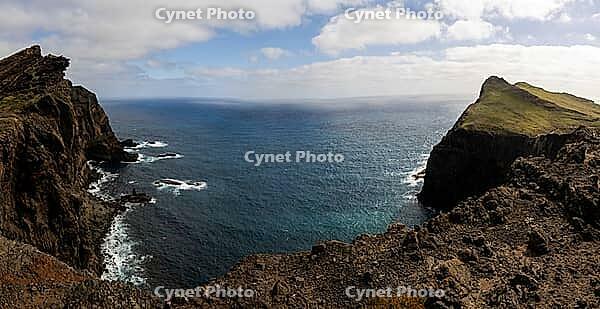 Cliff landscape by the sea, Ponta de Sao Lourenco, landscape at the eastern end of the island, Madeira Island, Portugal [IBR124899439]