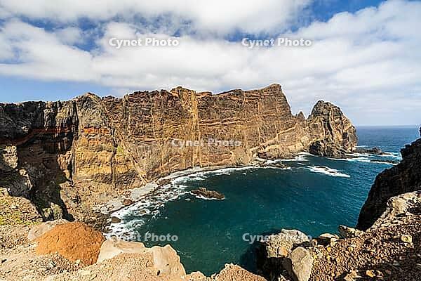 Cliff landscape by the sea, Ponta de Sao Lourenco, landscape at the eastern end of the island, Madeira Island, Portugal [IBR124899440]