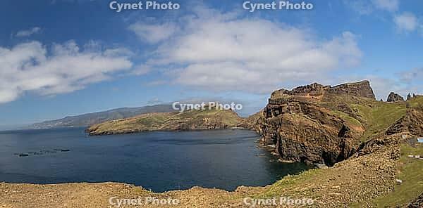 Cliff landscape by the sea, Ponta de Sao Lourenco, landscape at the eastern end of the island, Madeira Island, Portugal [IBR124899444]