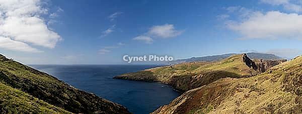 Cliff landscape by the sea, Ponta de Sao Lourenco, landscape at the eastern end of the island, panoramic picture, Madeira Island, Portugal [IBR124899450]