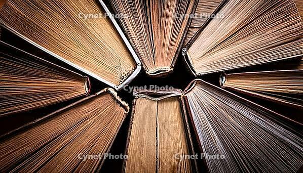 Old books arranged highlighting their historical significance. Neatly arranged representing a collection of wisdom, AI generated [IBR124899888]