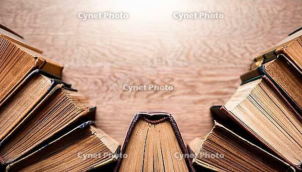 Old books arranged highlighting their historical significance. Neatly arranged representing a collection of wisdom, AI generated [IBR124899889]