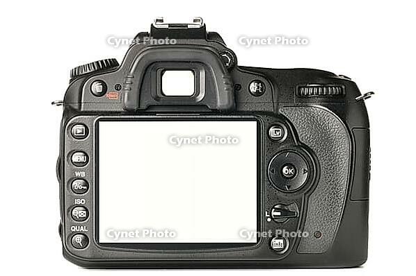 Back of a modern DSLR camera, screen is cut with clipping path [IBR124906391]
