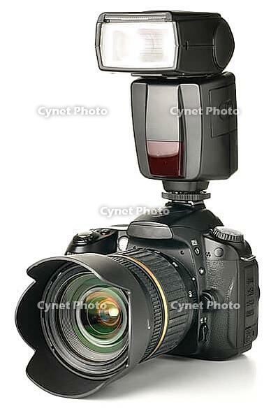 Photo camera with an external flash attached [IBR124906400]