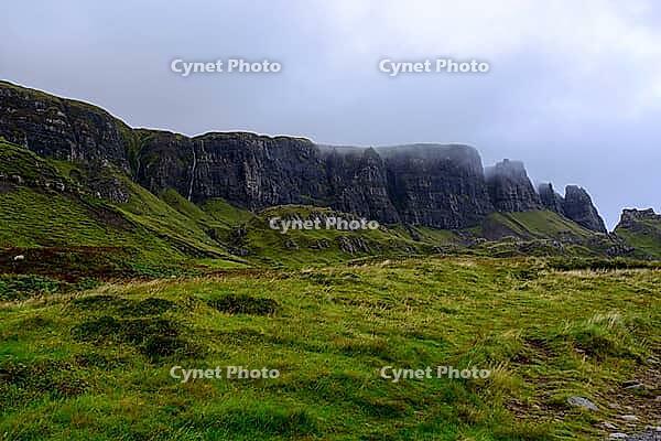 View of the Scottish Highlands, green meadows and cloudy skies in summer 2018 [IBR124915228]