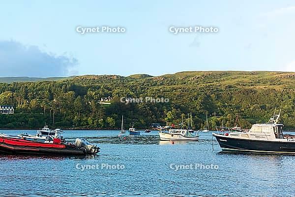 View of a bay with boats, near Portree in summer 2018 [IBR124915234]