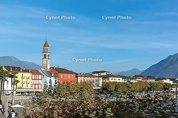 View of buildings on the lakeside against mountains [IBR124915257]