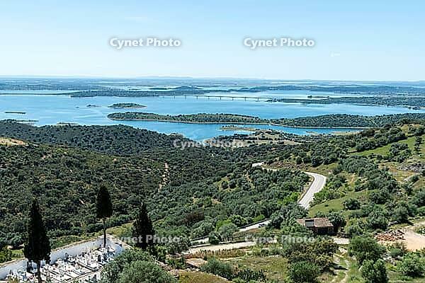 Green landscape with lakes in the background, near Monsaraz in spring 2019 [IBR124915288]