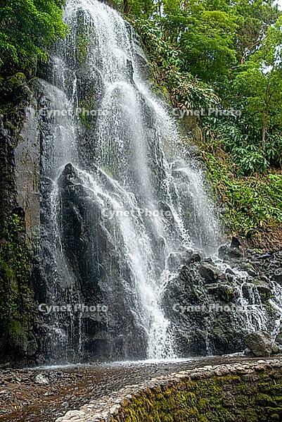 View of the waterfall Ribeira dos Caldeiros on Sao Miguel in spring 2010 [IBR124915292]