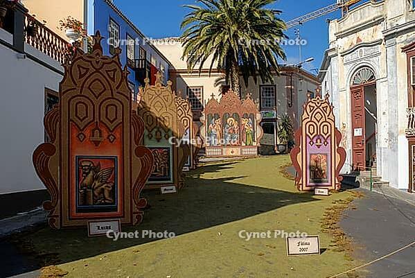 View of a street decorated for a religious festival [IBR124915296]