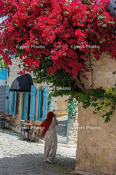Traveling woman captures images while exploring charming old town architecture and culture [IBR124920167]