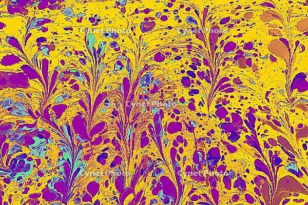 Traditional Turkish Ebru art background featuring colorful abstract floral patterns and swirling liquid ink texture [IBR124920199]