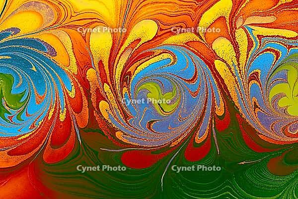 Soft pastel floral Ebru marbling texture featuring elegant tulip patterns and smooth liquid ink swirls [IBR124920206]
