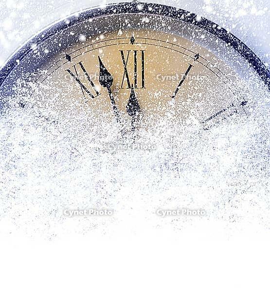 Countdown to midnight. Retro style clock counting last moments before Christmas or New Year [IBR124944036]
