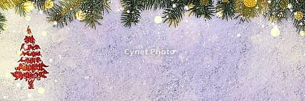 Christmas card or new year background made of spruce handwritten on snow with fir-tree branches and red craft paper [IBR124944093]