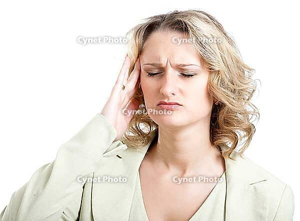 Woman suffering from pain. Isolated on white [IBR124968479]