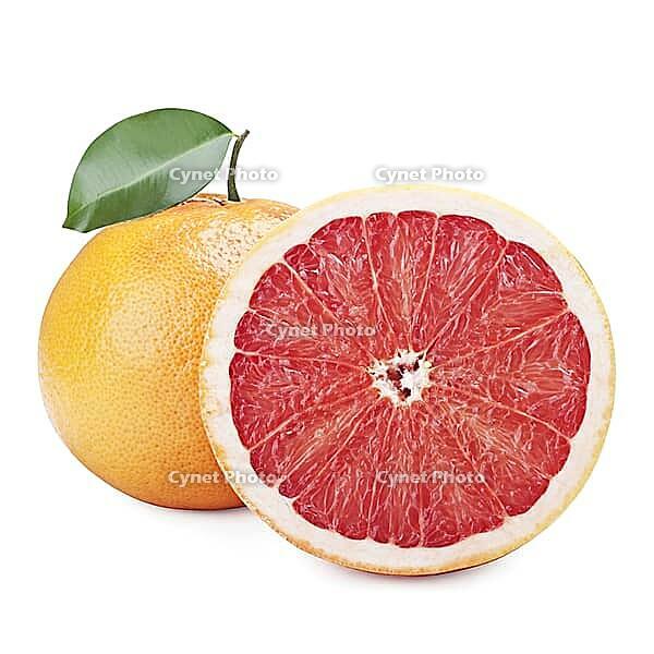 Fresh grapefruit with leaves isolated on white background [IBR124991096]