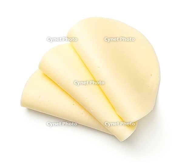 Mozzarella cheese slices isolated on white background. Top view [IBR125000256]