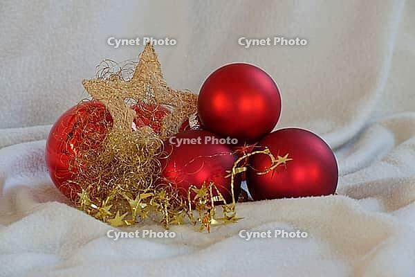 Christmas balls and star, Kempen, Viersen District, North Rhine-Westphalia, Germany [IBR125007603]