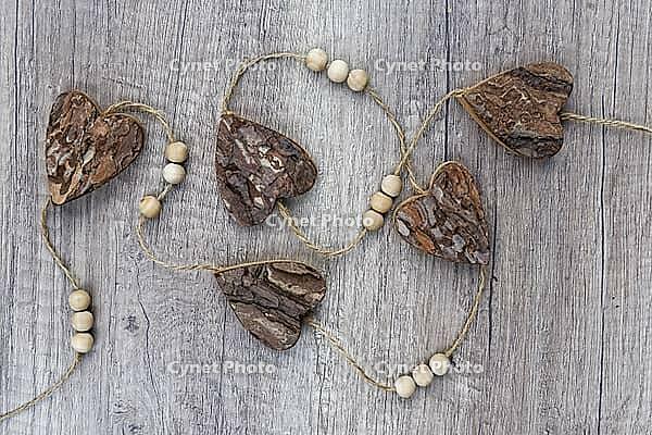 Wooden hearts, strung on a cord, Kempen, Viersen District, North Rhine-Westphalia, Germany [IBR125007615]