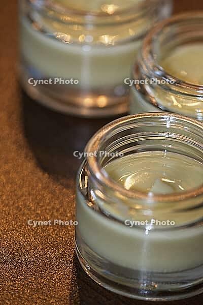 Homemade cream in small jars, Kempen, Viersen District, North Rhine-Westphalia, Germany [IBR125007626]