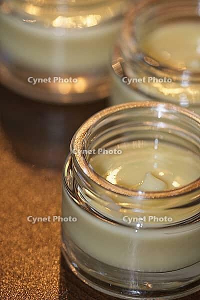 Homemade cream in small jars, Kempen, Viersen District, North Rhine-Westphalia, Germany [IBR125007628]