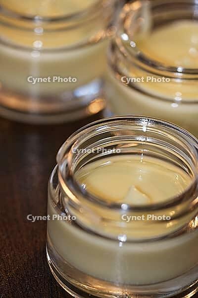 Homemade cream in small jars, Kempen, Viersen District, North Rhine-Westphalia, Germany [IBR125007632]