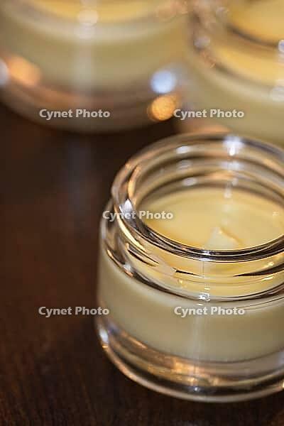 Homemade cream in small jars, Kempen, Viersen District, North Rhine-Westphalia, Germany [IBR125007633]