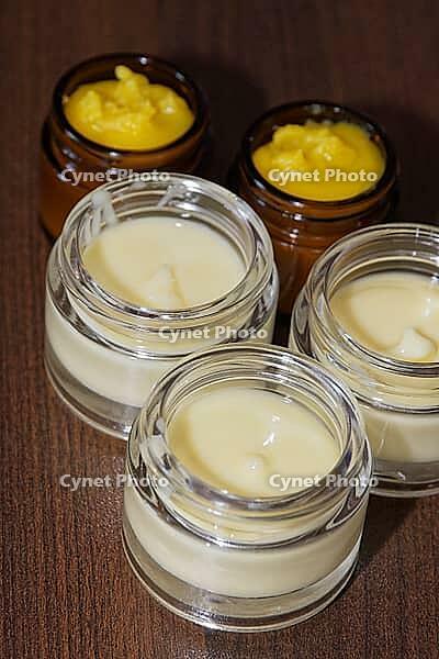 Homemade cream in small jars, Kempen, Viersen District, North Rhine-Westphalia, Germany [IBR125007638]
