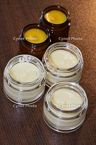Homemade cream in small jars, Kempen, Viersen District, North Rhine-Westphalia, Germany [IBR125007648]