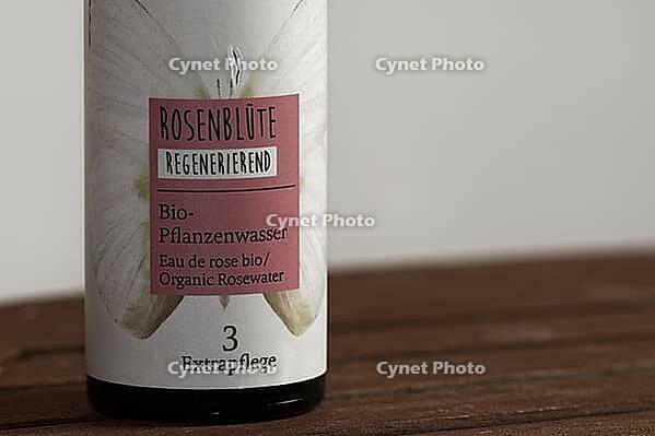 Bottle with organic rose flower plant water, Kempen, Viersen District, North Rhine-Westphalia, Germany [IBR125007651]