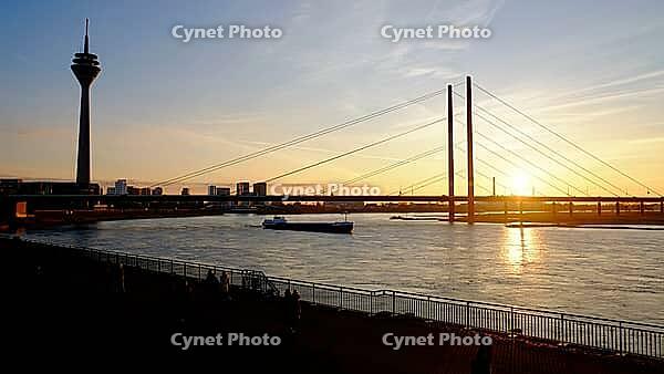 Rhine Knee Bridge and Rhine Tower at sunset, Düsseldorf, North Rhine-Westphalia, Germany [IBR125012303]