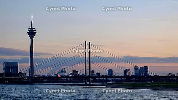 Rhine Knee Bridge and Rhine Tower at sunset, Düsseldorf, North Rhine-Westphalia, Germany [IBR125012313]