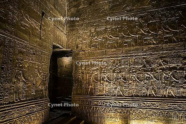 Reliefs and hieroglyphs, Horus temple, Edfu, Upper Egypt, Egypt [IBR125026177]